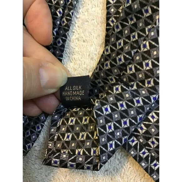 5/$10 Morris 58" Silk Geometric Tie - Black & Silver - Picture 5 of 5